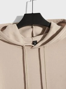 EASEVO Men Plus Letter Graphic Drawstring Hoodie - Apricot - View 3