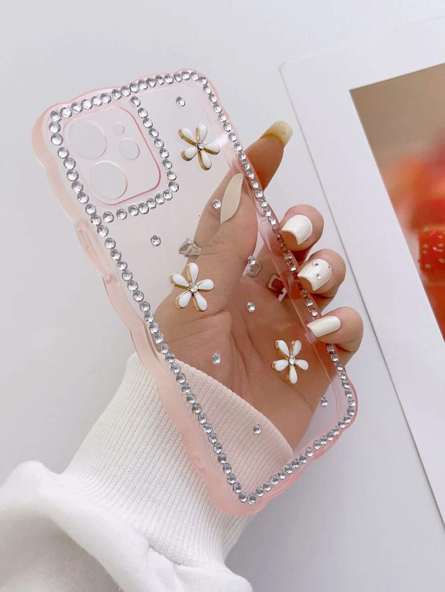 水鑽裝飾透明手機殼 - 粉色 - 查看 1