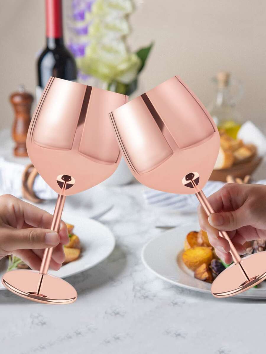 1 pieza Vaso de vino de acero inoxidable de 500ml - Lindo, vaso de vino irrompible adecuado para viajes, campamentos y piscina - Vaso de vino de metal portátil y único de moda para actividades al aire picnics - Oro rosa - Ver 1