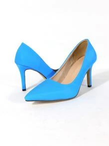 Neon Blue Stiletto Heeled Court Pumps - Blue - View 4