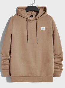 Manfinity VCAY 男士貼布細節抽繩連帽衫和運動褲 - 卡其色 - 查看 3