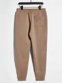 Manfinity VCAY 男士貼布細節抽繩連帽衫和運動褲 - 卡其色 - 查看 6