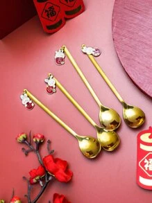 4pcs Chinese New Year Rabbit Pendant Random Spoon - Gold - View 3