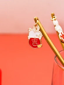 4pcs Chinese New Year Rabbit Pendant Random Spoon - Gold - View 4