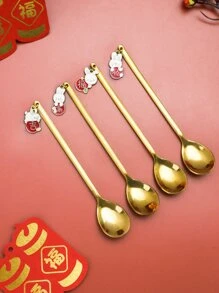 4pcs Chinese New Year Rabbit Pendant Random Spoon - Gold - View 5