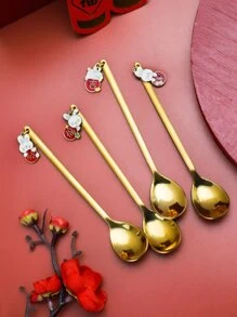 4pcs Chinese New Year Rabbit Pendant Random Spoon - Gold - View 6