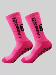 1pair Letter Graphic Non-slip Sports Socks - Multicolor - View 1