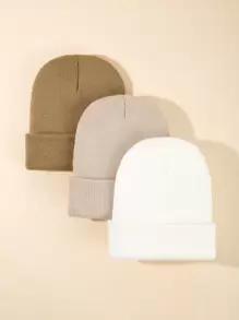 3pcs Toddler Kids Solid Beanie - Multicolor - View 1