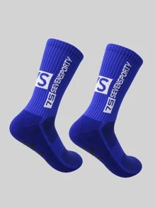 1pair Letter Graphic Non-slip Sports Socks - Multicolor - View 1