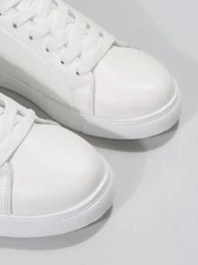 Rhinestone Decor Lace-up Front Skate Shoes - White - View 6