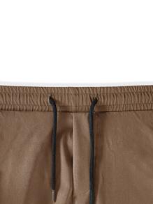 ROMWE MEN Street Life Pantalones cargo para hombres con bolsillo con solapa, cintura con cordón, para escuela - Caqui - Ver 5