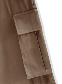 ROMWE MEN Street Life Pantalones cargo para hombres con bolsillo con solapa, cintura con cordón, para escuela - Caqui - Ver 6