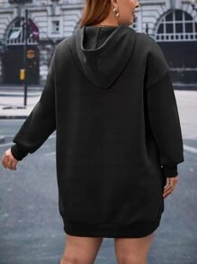 SHEIN LUNE Plus Letter Graphic Drop Shoulder Hooded Dress - Black - View 2