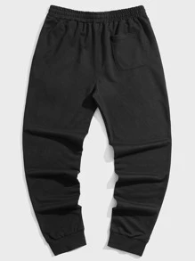 ROMWE MEN Street Life Các bạn Đồ họa chuỗi Eo dây rút Quần thể thao - màu đen - Xem 2