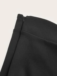 SHEIN Privé Plus Solid Scallop Trim Flare Leg Trousers - Black - View 4