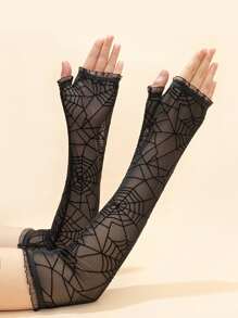 Guantes con patrón de telaraña ribete fruncido