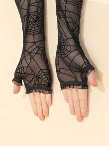 Guantes con patrón de telaraña ribete fruncido