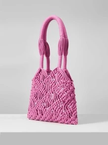 SHEIN VCAY Hollow Out Crochet Bag - Pink - View 6