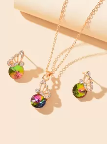 3pcs Cubic Zirconia Butterfly Charm Necklace - Yellow Gold - View 1