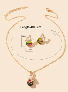 3pcs Cubic Zirconia Butterfly Charm Necklace - Yellow Gold - View 2