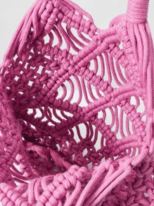 SHEIN VCAY Hollow Out Crochet Bag - Pink - View 8