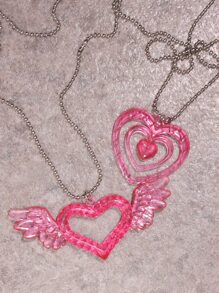 2入組翅膀和愛心掛飾項鍊 - 粉色 - 查看 5
