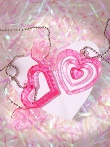 2入組翅膀和愛心掛飾項鍊 - 粉色 - 查看 6