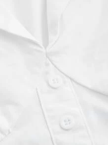 SHEIN MOD Button Front Lantern Sleeve Crop Shirt - White - View 4