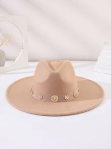 Sombrero fedora con diseño redondo - Camel - Ver 5