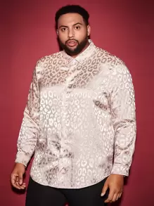 Manfinity Hombres Camisa de leopardo jacquard de satén - Rosa Pálido - Ver 1