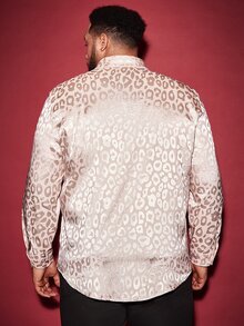 Manfinity Hombres Camisa de leopardo jacquard de satén - Rosa Pálido - Ver 2