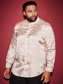 Manfinity Hombres Camisa de leopardo jacquard de satén - Rosa Pálido - Ver 4