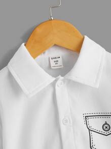 SHEIN Toddler Boys Flap Pocket Print Shirt - White - View 5