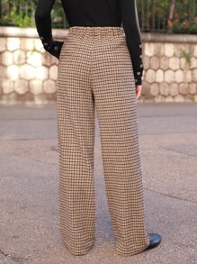 SHEIN Frenchy 格紋印花斜口袋闊腿粗花呢西裝褲不附腰帶 - 彩色 - 查看 4