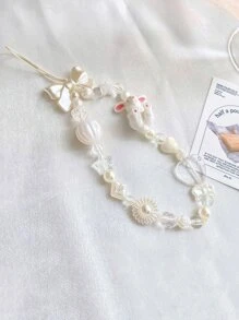 1 dây buộc điện thoại hình thỏ và ngọc trai giả trang trí - trắng - Xem 1