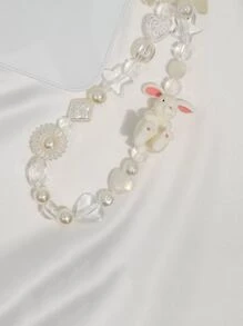 1 dây buộc điện thoại hình thỏ và ngọc trai giả trang trí - trắng - Xem 4