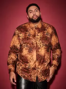 GENTILAND Men Plus Tie Dye & Paisley Print Button Front Shirt - Multicolor - View 1