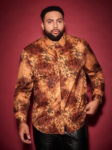 GENTILAND Men Plus Tie Dye & Paisley Print Button Front Shirt - Multicolor - View 4