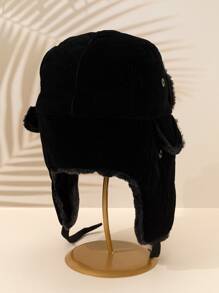 Mũ Trapper lót sang trọng cho nam - màu đen - Xem 3