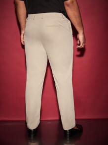 Manfinity Hombres Pantalones de traje con bolsillo oblicuo unicolor - Caqui - Ver 2