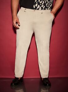 Manfinity Hombres Pantalones de traje con bolsillo oblicuo unicolor - Caqui - Ver 3
