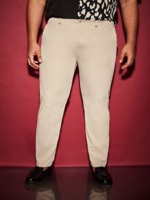 Manfinity Hombres Pantalones de traje con bolsillo oblicuo unicolor - Caqui - Ver 4