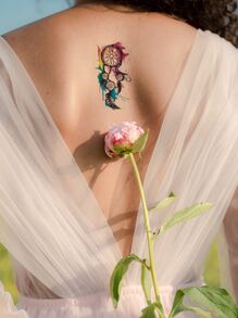 Kits de pegatinas de tatuaje, 4 hojas de patrón de atrapasueños tatuajes temporales para mujeres, pegatinas de tatuaje para adultos, patrón de atrapasueños de tatuaje realista, para mujeres y niñas - Marrón - Ver 3