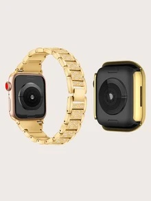 2pcs Rhinestone Decor Watchband & Case Compatible With Apple Watch - Gold - View 2