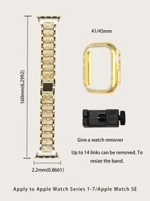 2pcs Rhinestone Decor Watchband & Case Compatible With Apple Watch - Gold - View 5