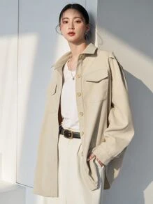 DAZY Flap Pocket Puff Sleeve Shirt - Apricot - View 5