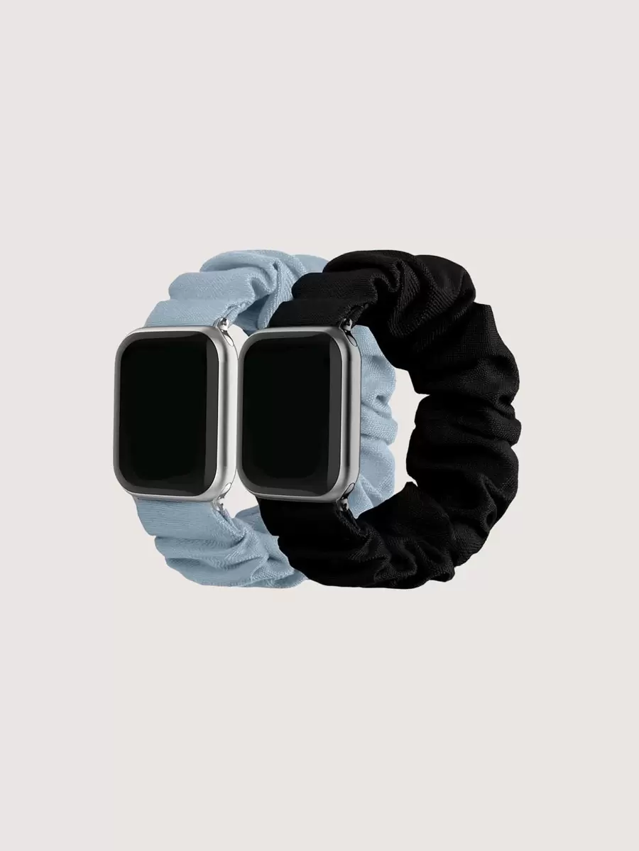 chiếc Dây đeo đồng hồ vải thiết kế Scrunchie màu xanh và đen thời trang cho nam nữ, Tương thích với Apple Watch 38mm 40mm 41mm 42mm 44mm 45mm 49mm, Dây đeo vòng tay đàn hồi Solo Loop cho nữ Tương thích với Apple Watch Series 8 7 6 5 4 3 2 1 SE - Nhiều màu - Xem 1