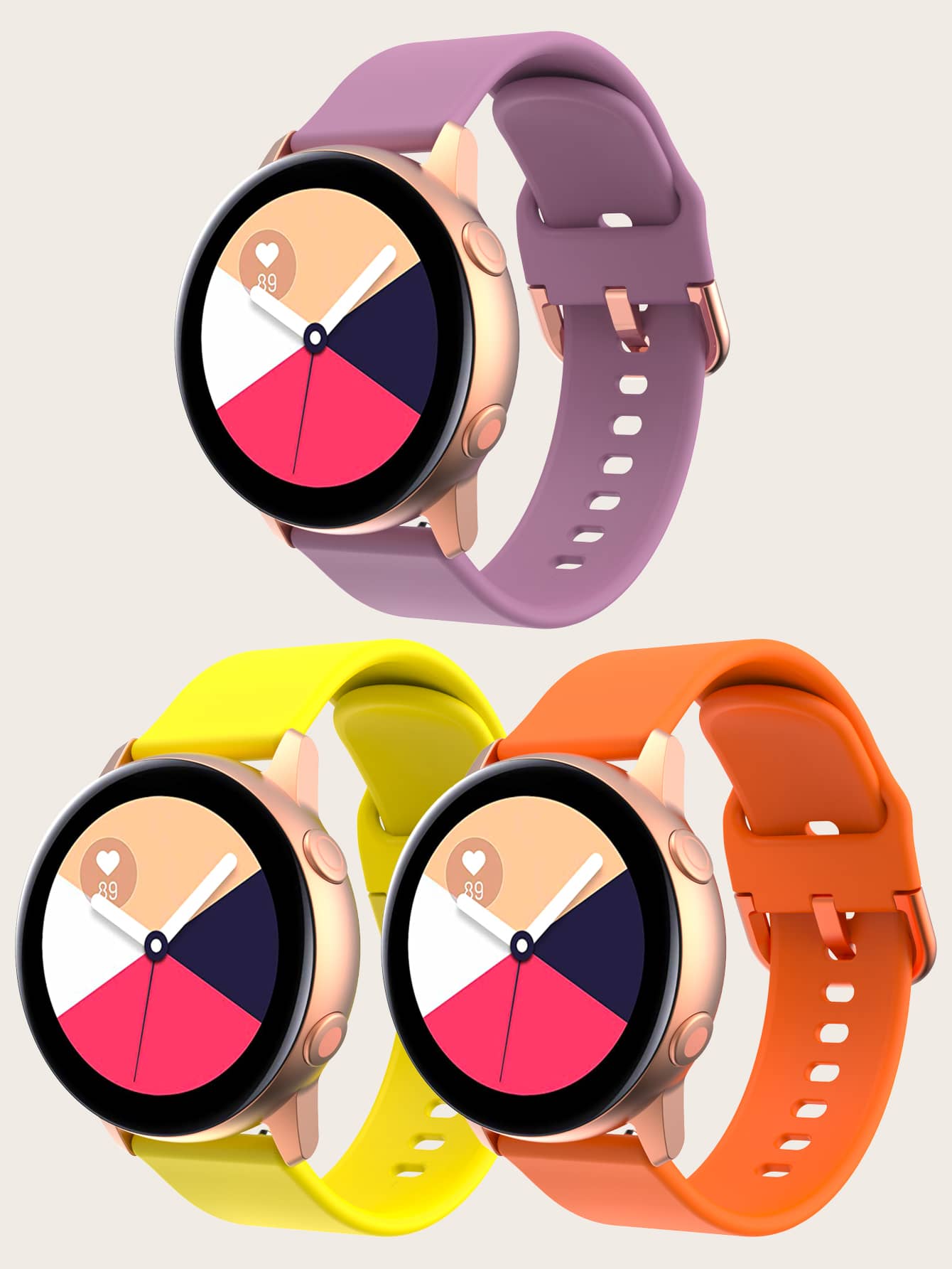 3入組20mm柔軟矽膠運動手錶帶，適用於三星Galaxy Watch 6/5/4，Galaxy Watch 5 Pro/3，Active 2，男女適用 - 彩色 - 查看 1