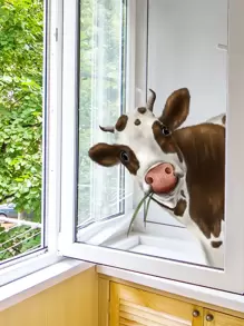 1pc Animal Print Wall Sticker, Cartoon PVC Cow Print Wall Decal For Home Decoration, Stickers, Wall Decal, Vinyl Decal For Home Decorations, Spring Decoration Items Refresh Your Home, Rama Decoration Stickers - Multicolor - View 6