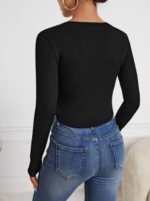 SHEIN Essnce Zip Up Seam Detail Hanky Hem Tee - Black - View 2